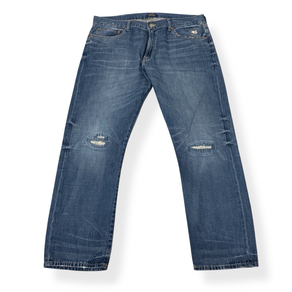 Polo Ralph Lauren Jeans Mens 38x32 Blue Hampton Relaxed Straight Distressed